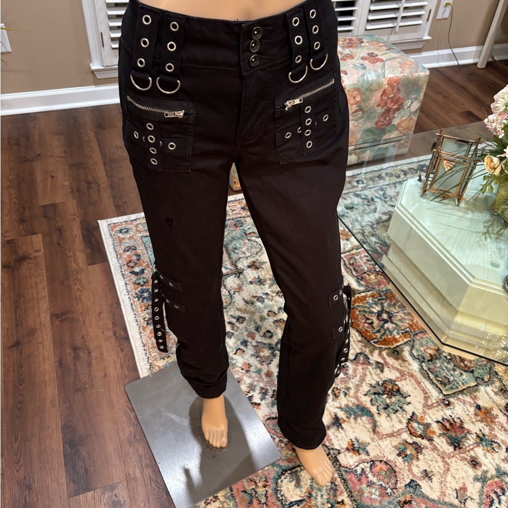 Black Grommet-Detail Pants